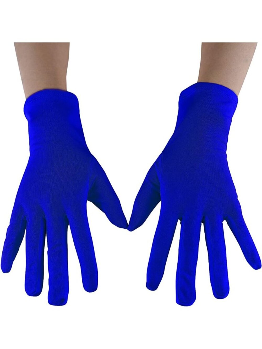 Women's Blue Full Finger Pull On Wrist Length Cuff Cotton Hand Liner Gloves